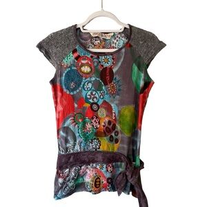 Savage Culture Multicolor Graphic Blouse Top Size S Boho Festival Floral Casual
